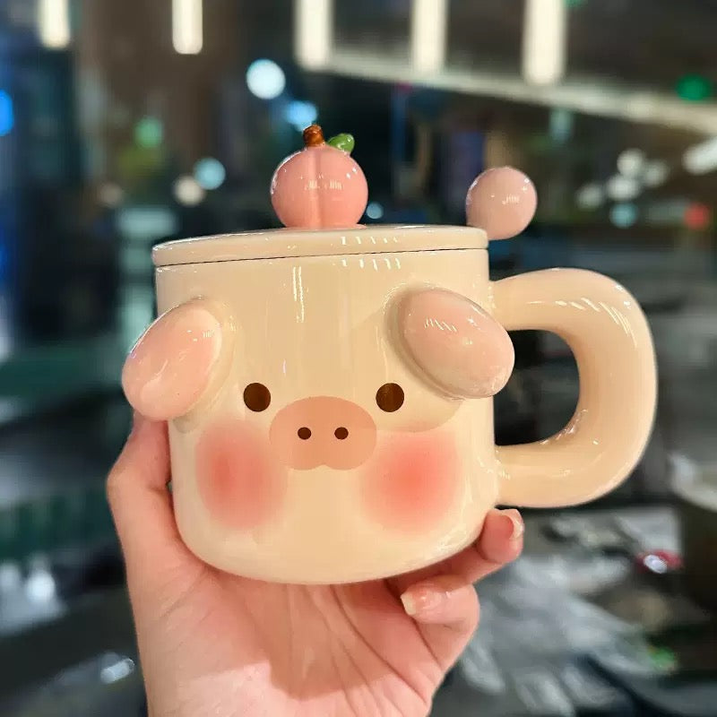Peachy Pig and Appley Pup Ceramic Mug, 400ML Capacity