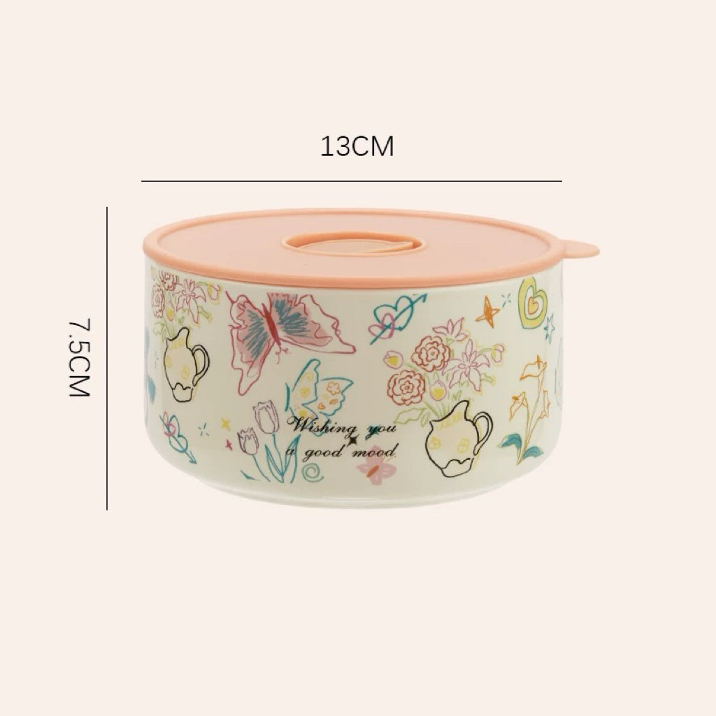 Crayon Doodle Ceramic Storage Bowl with Lid