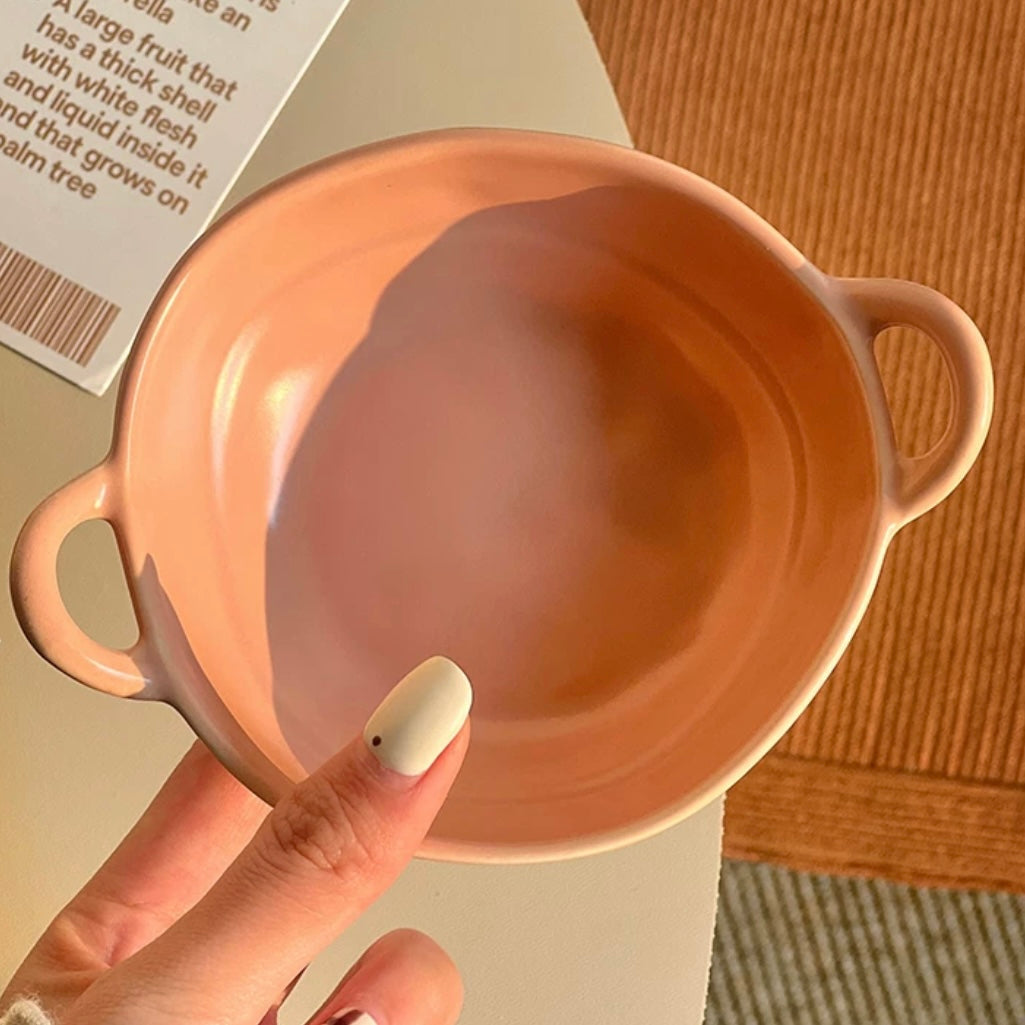 Macaron Color Double-Handle Ceramic Bowl | Three Sizes Available | 550ml, 700ml, 960ml
