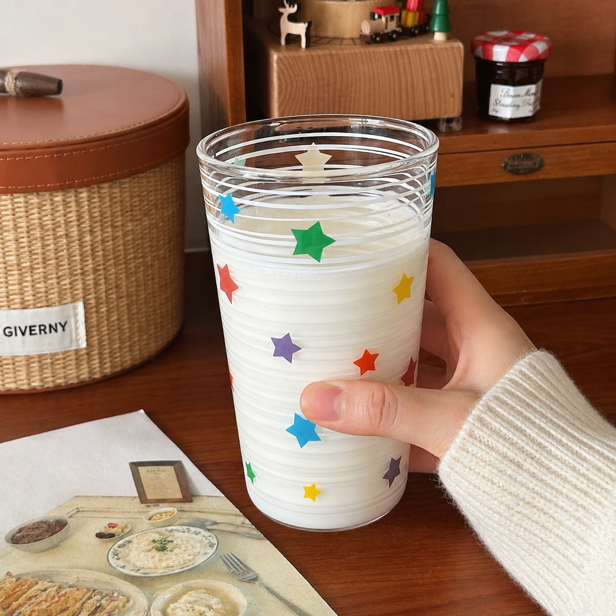 Colorful Star Stripe Glass Cup - 2 Styles, 500ML