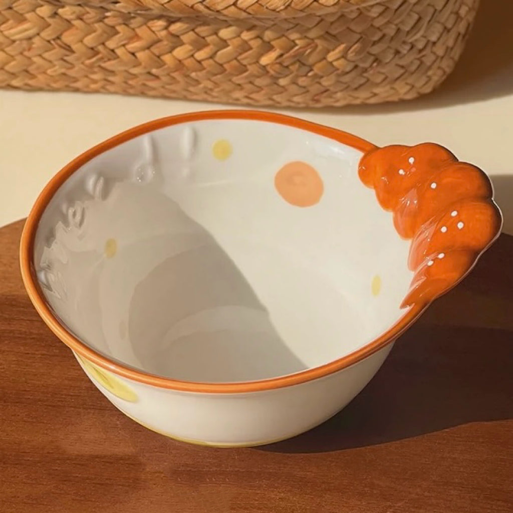 Cute Croissant-Handle Ceramic Bowl – Perfect for Yogurt & Cereal, 600ml Capacity