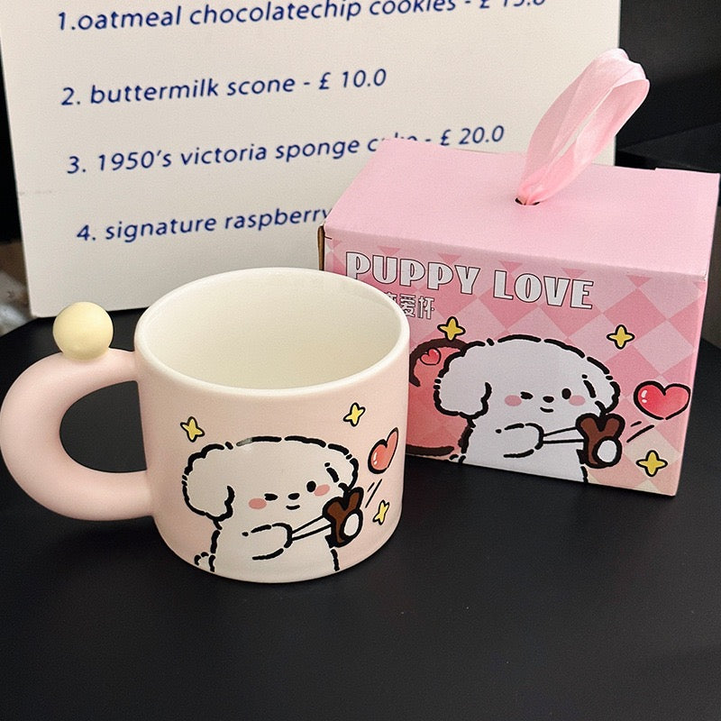 Adorable Puppy Couple Ceramic Mug – 380ml Cute Gift Box Set