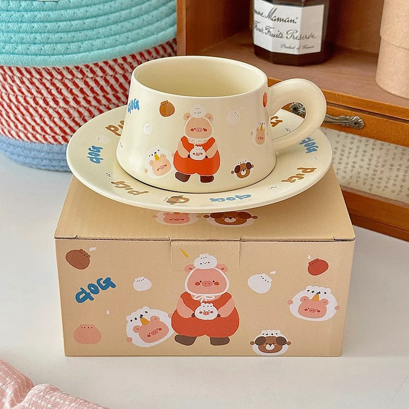 Creamy Piggy Ceramic Coffee Mug Set, 270ML Capacity