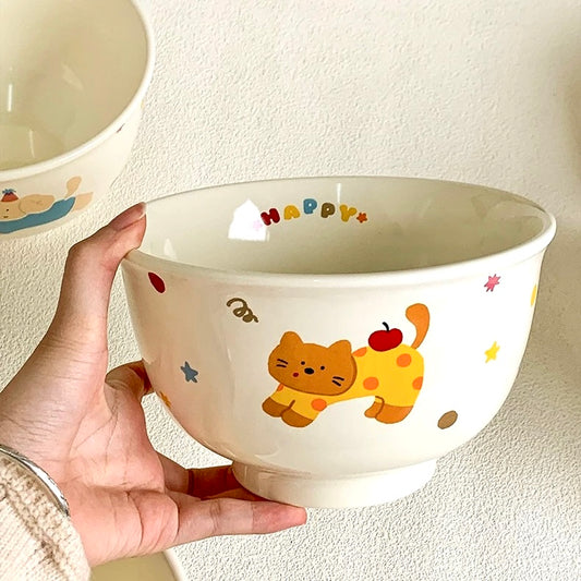 Cute Cat & Dog Ceramic Footed Noodle Bowl – 1000ML