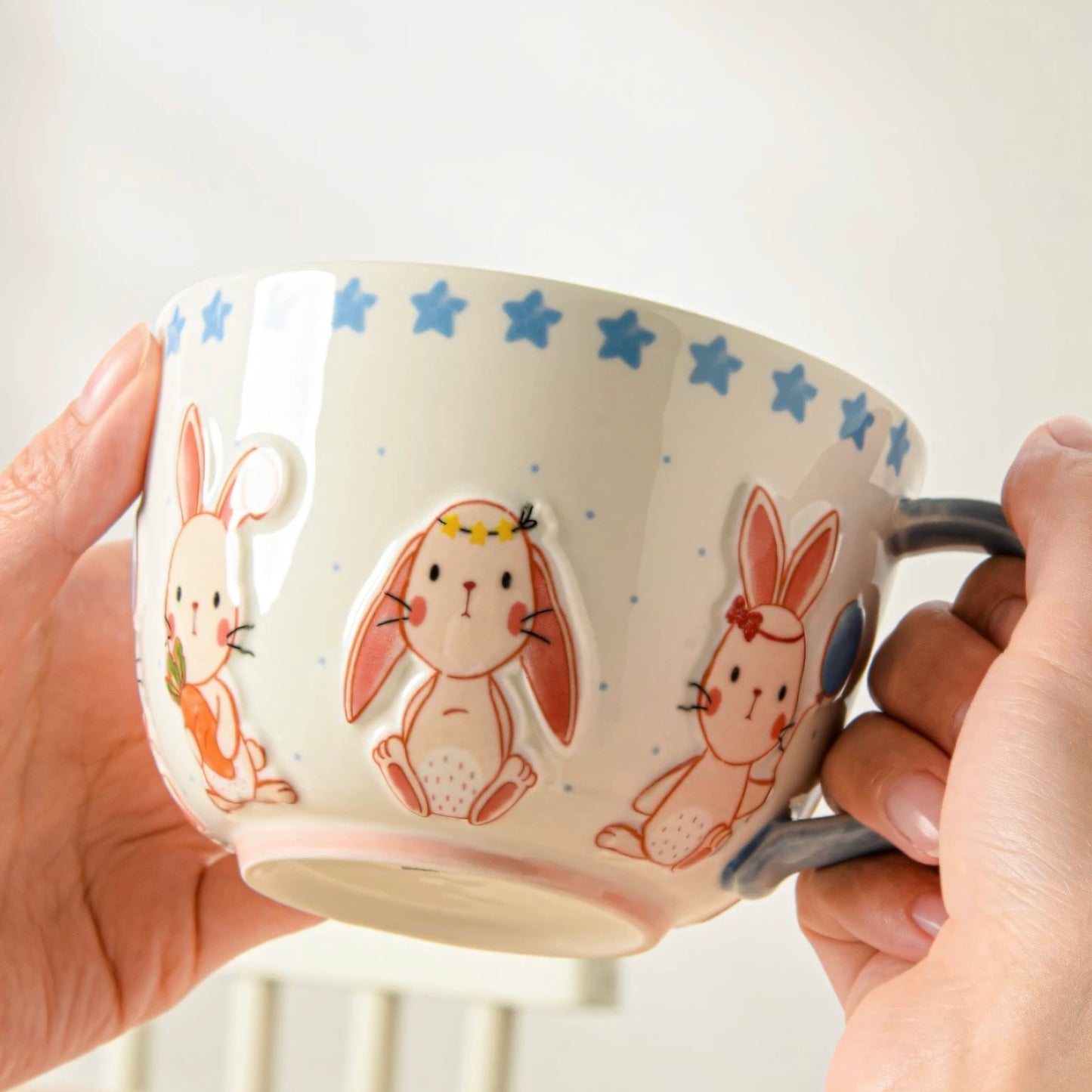 Embossed Bunny Ceramic Breakfast Mug - 450ML