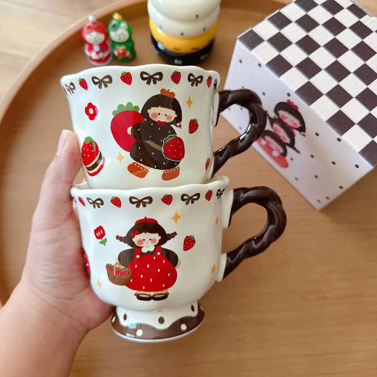 Vintage Strawberry Girl Ceramic Mug – 400ML
