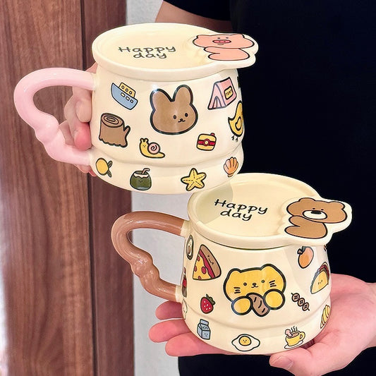Doodle Animal Ceramic Mug with Lid – 400ML