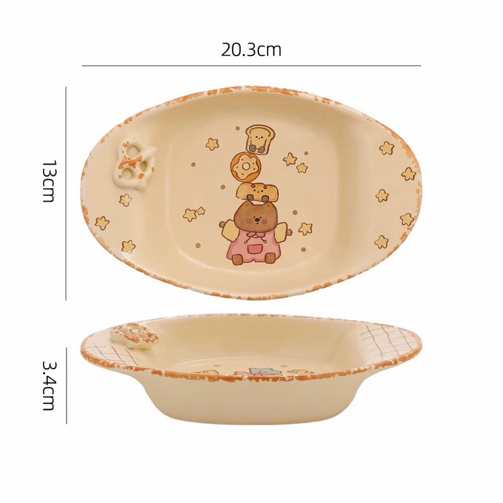 Bread Bear Ceramic Dessert Plate, 7.8-Inch