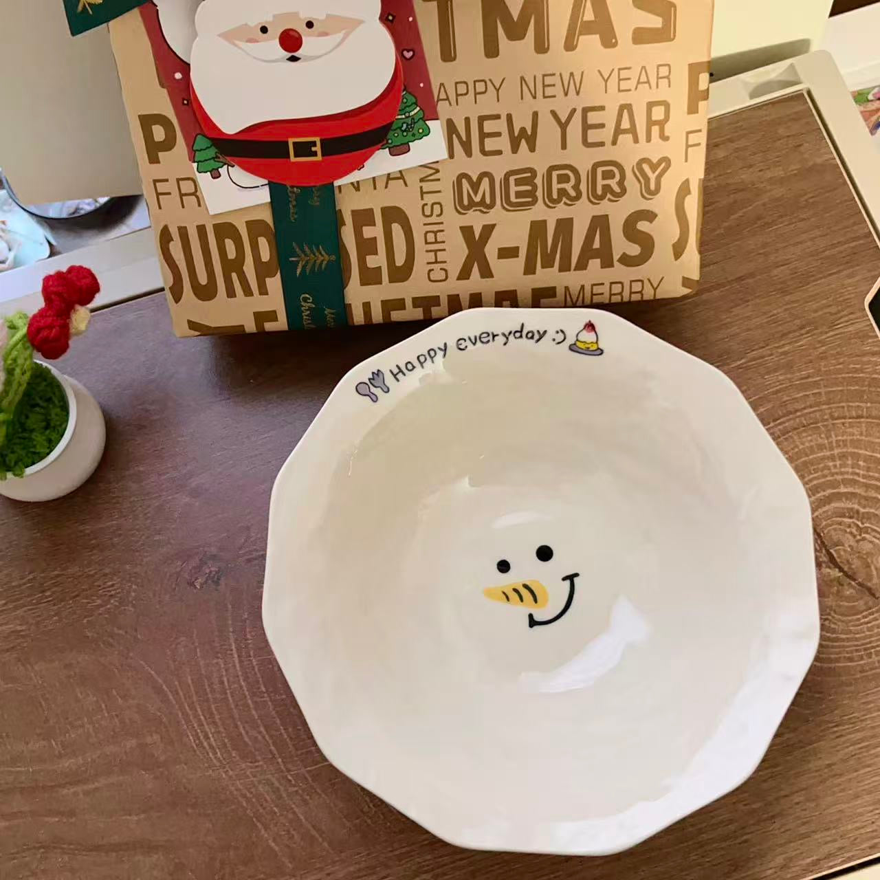Cute Snowman Ceramic Ramen Bowl, 600ML | Christmas Gift