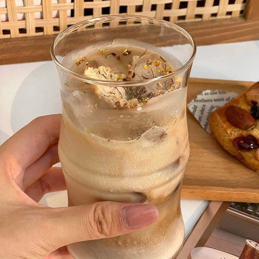Bamboo-Shaped Glass Cup – 400ML Capacity