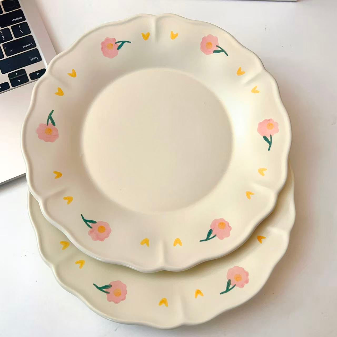 Creamy White Floral Ceramic Plate, 8.5-Inch