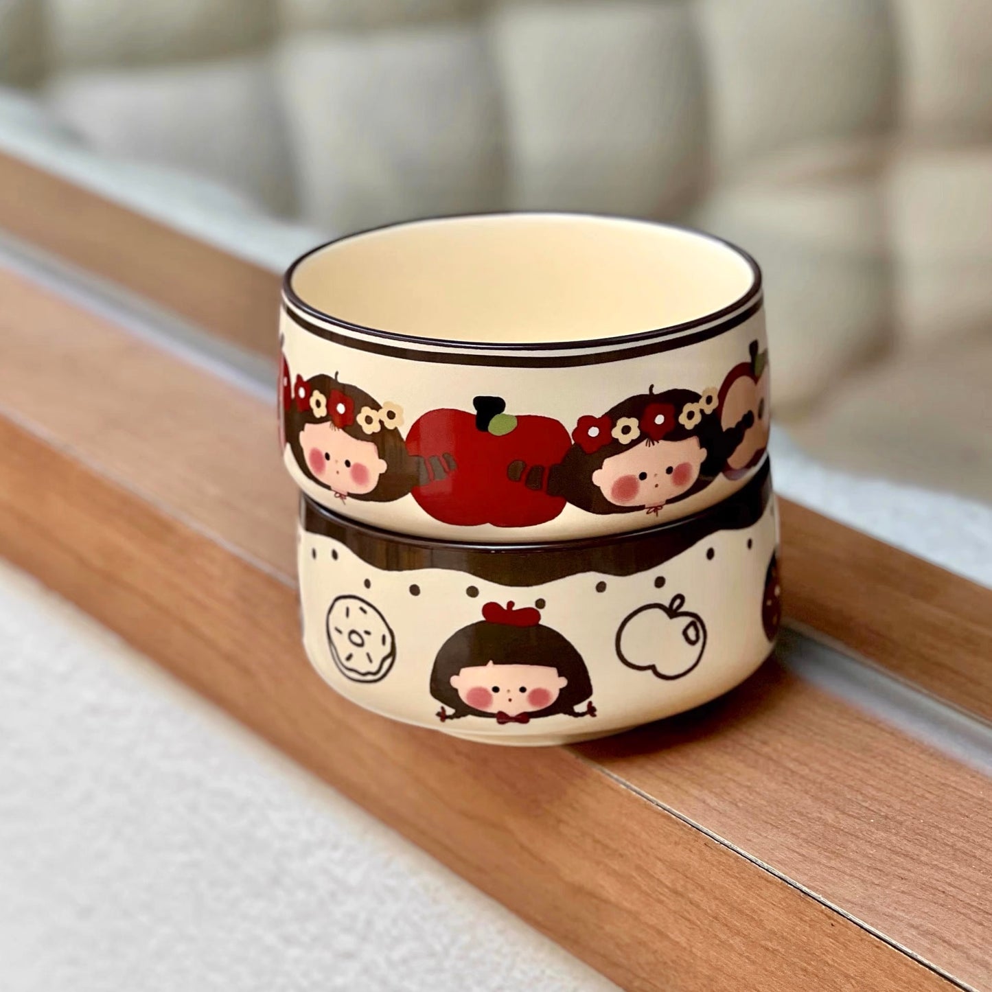 Apple Girl Hand-Painted Ceramic Cereal Bowl – 350ML