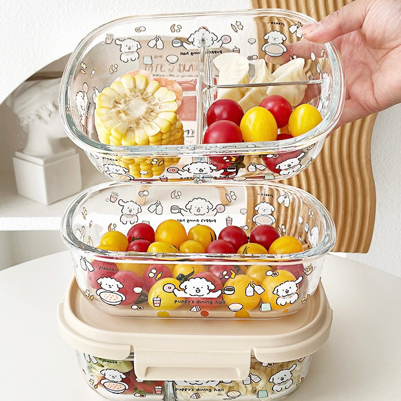 Cute Puppy Glass Food Storage Container – 1050mML Bento Box