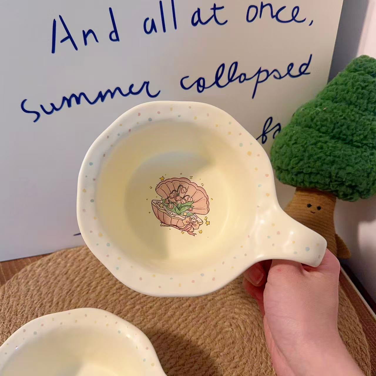 Shell Bear Ceramic Yogurt Bowl with Large Handle - 400ML