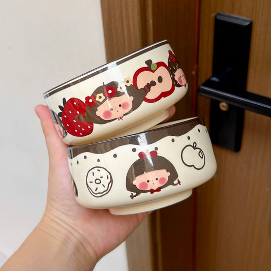 Apple Girl Hand-Painted Ceramic Cereal Bowl – 350ML