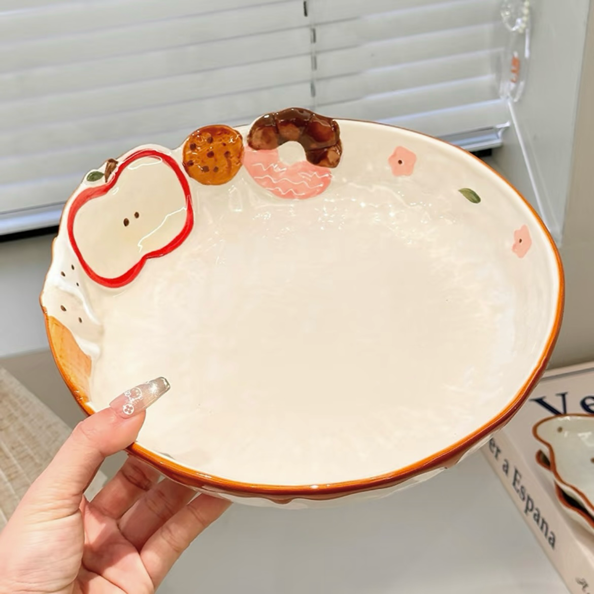 Hand-Painted Apple Embossed Ceramic Plate, 9-Inch