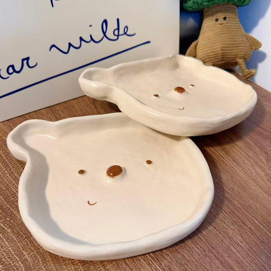 Bear-Shaped Ceramic Dessert Plate - 7.7-Inch