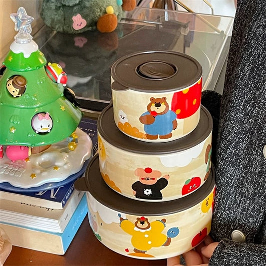 Cute Bear Ceramic Storage Bowl with Lid