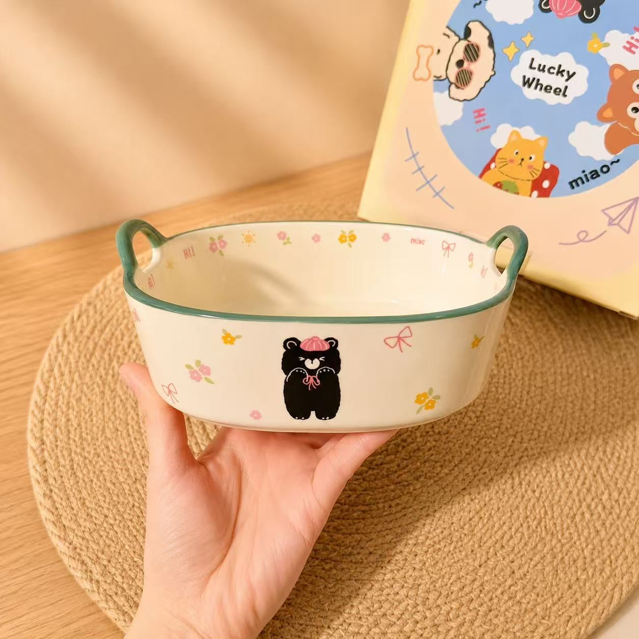 Cute Animal Ceramic Baking Dish with Handles - Oven & Air Fryer Safe