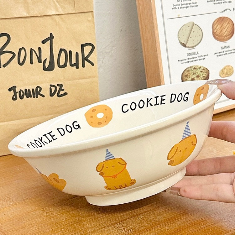Cute Apple Dog & Cookie Dog Ramen Bowl – 1000ml Large Ceramic Bowl