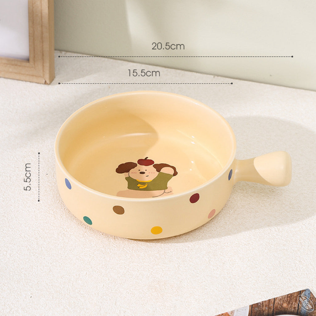 Creamy Dog Series Baking Dish with Handle - Multi-Functional Ceramic Bowl