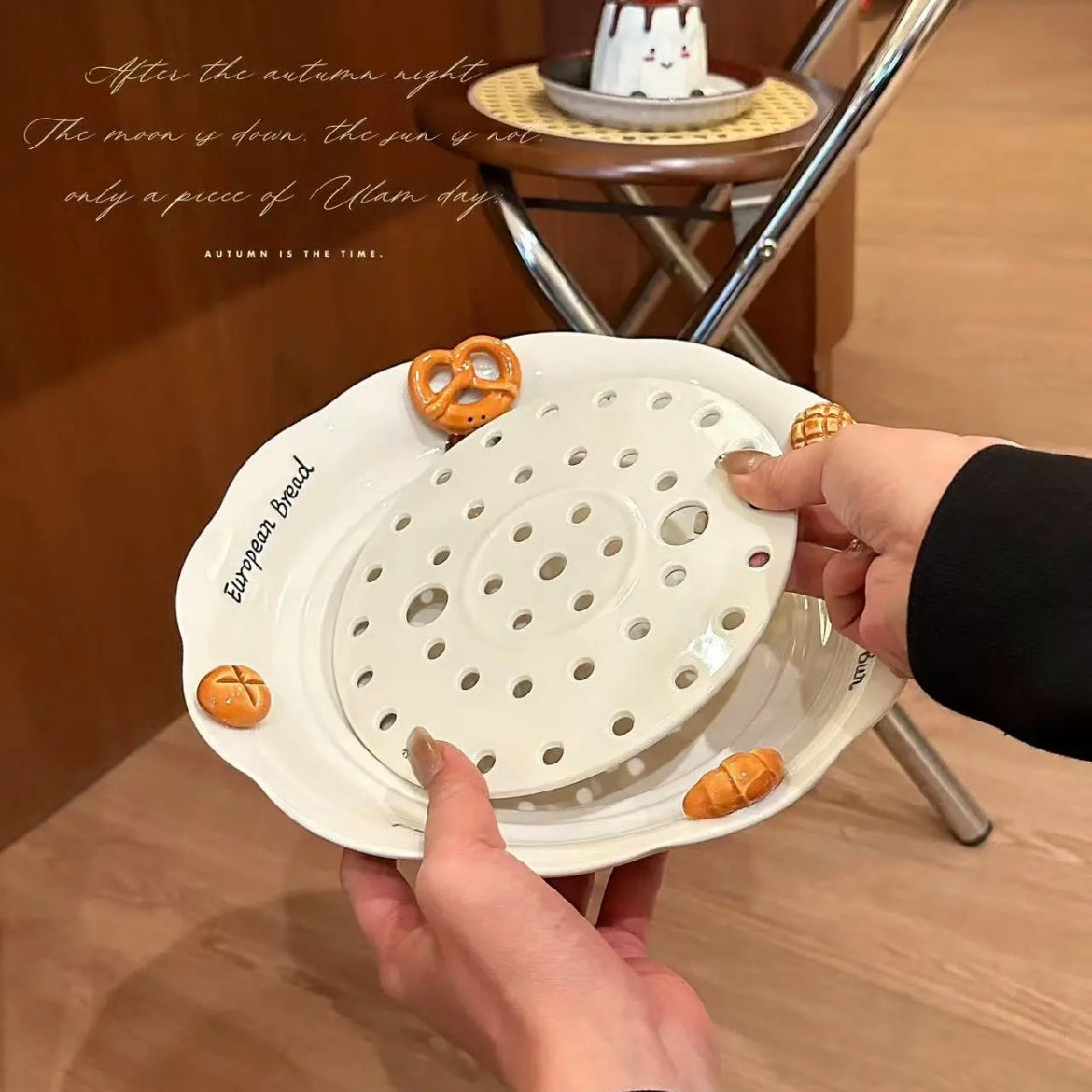 Hand-Painted 3D Bread Ceramic Plate – 10” Dumpling & Pasta Dish