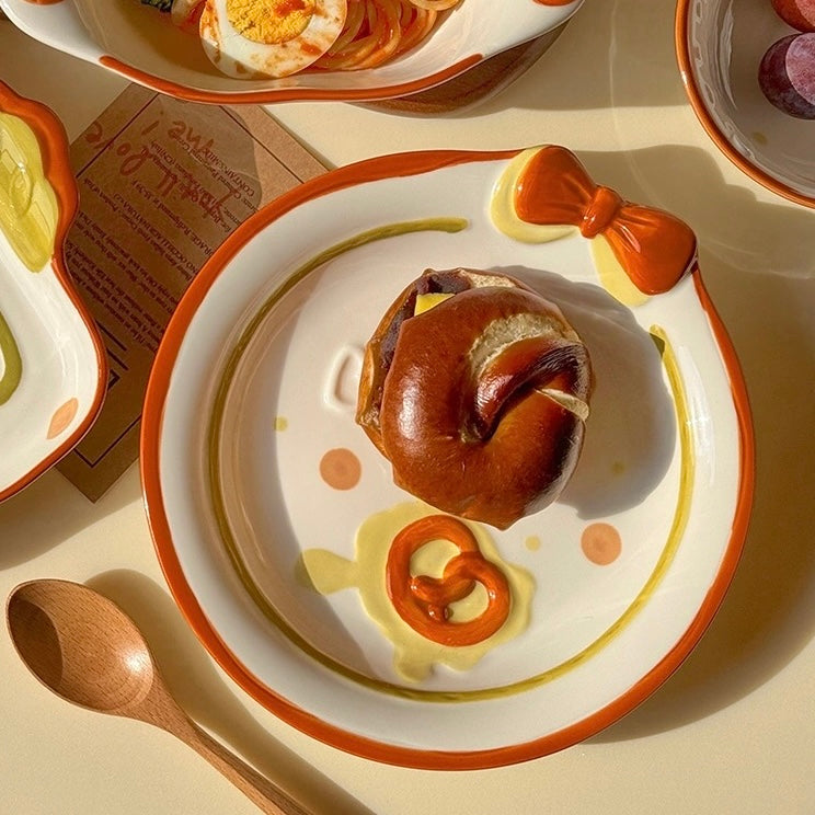 Embossed Cookie Ceramic Plate – 8.5-Inch | Colorful, Deep Serving Plate for Pasta & Salads