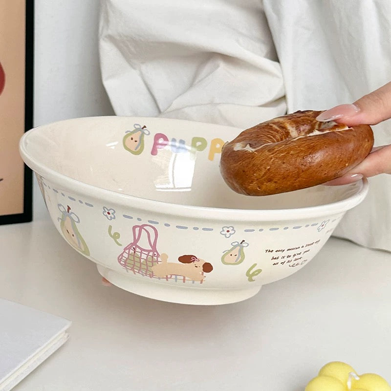 Snowy Puppy Ceramic Ramen Bowl - 1000ML