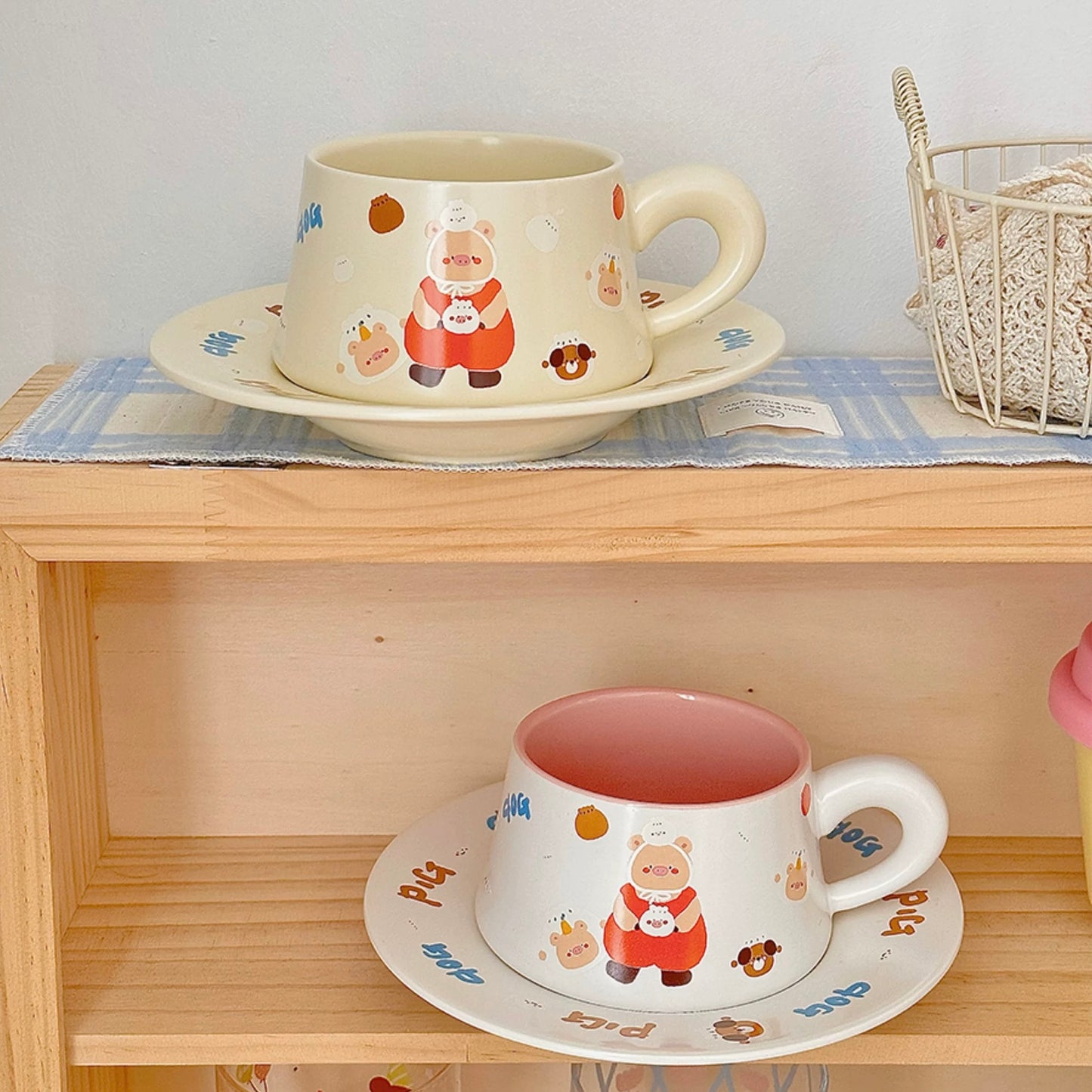 Creamy Piggy Ceramic Coffee Mug Set, 270ML Capacity