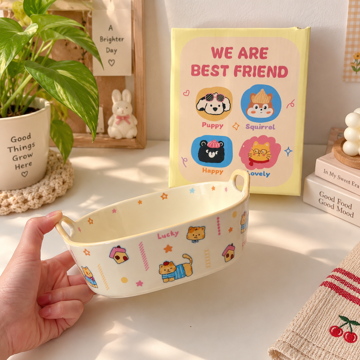 Lucky Cat Ceramic Baking Dish with Handles – Oven & Air Fryer Safe