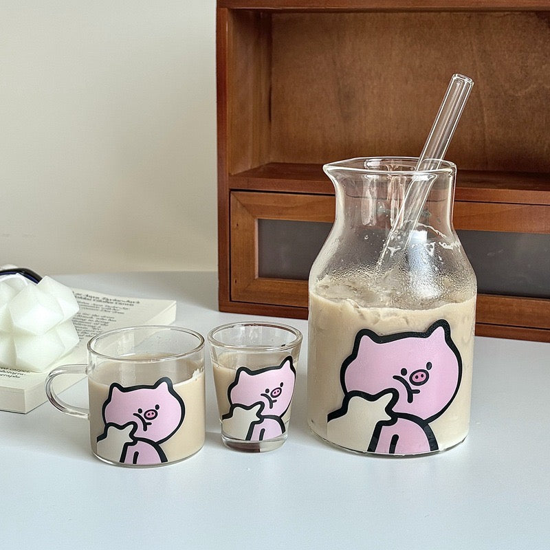 Cute Piggy Glass Pitcher Set – Cute 4-Piece Gift Box