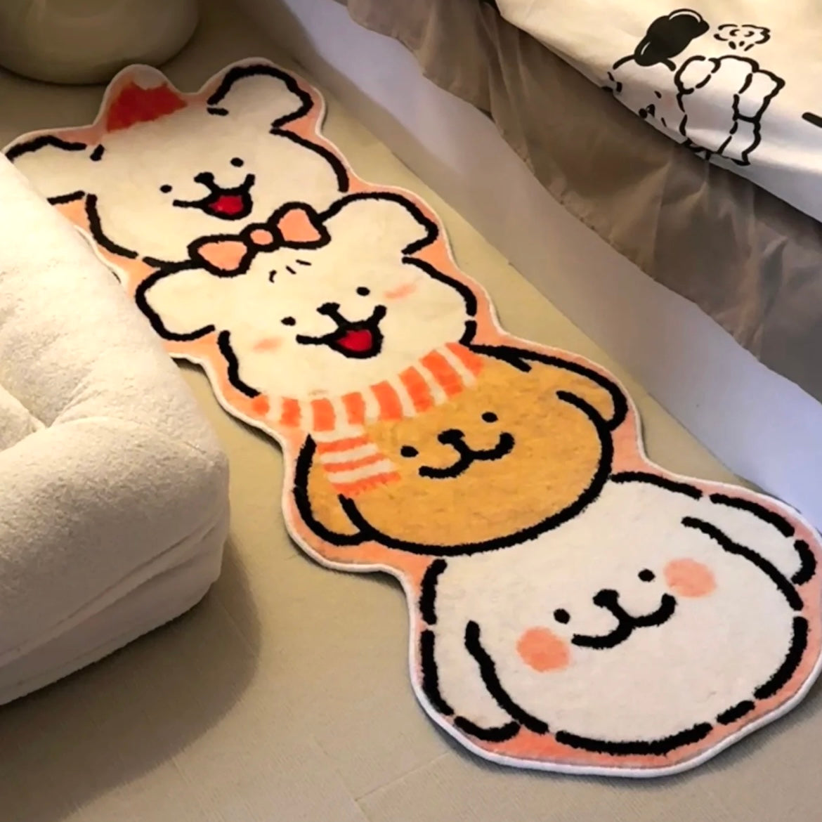 Four Little Dogs Plush Bedside Rug | 50x120cm