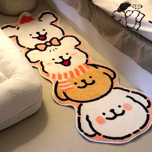 Four Little Dogs Plush Bedside Rug | 50x120cm