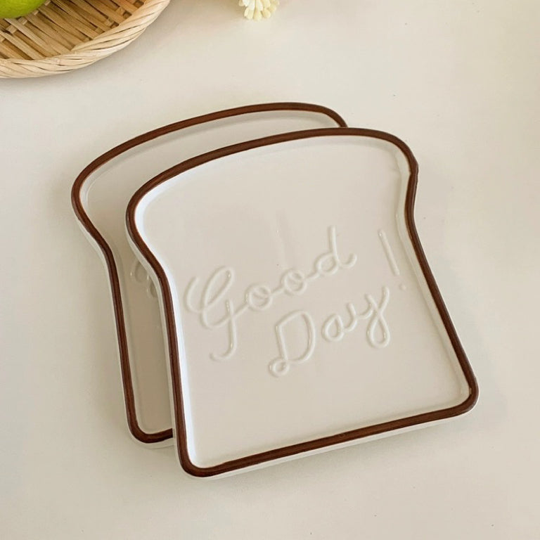 Good Day Toast Ceramic Breakfast Plate - Microwave, Dishwasher, and Oven Safe