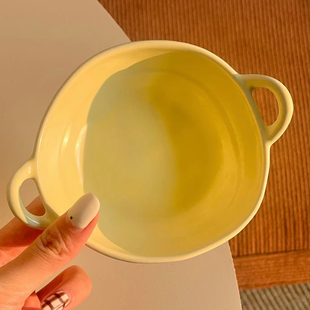 Macaron Color Double-Handle Ceramic Bowl | Three Sizes Available | 550ml, 700ml, 960ml
