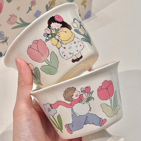 Cute Couple Ceramic Dessert Cups – Gift Box Included