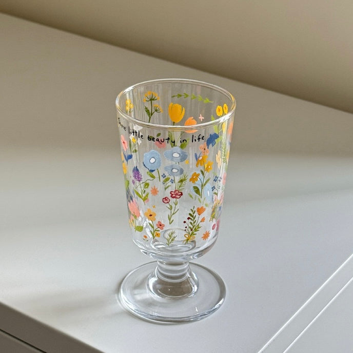 Spring Floral Footed Glass Cup – 250ML Capacity