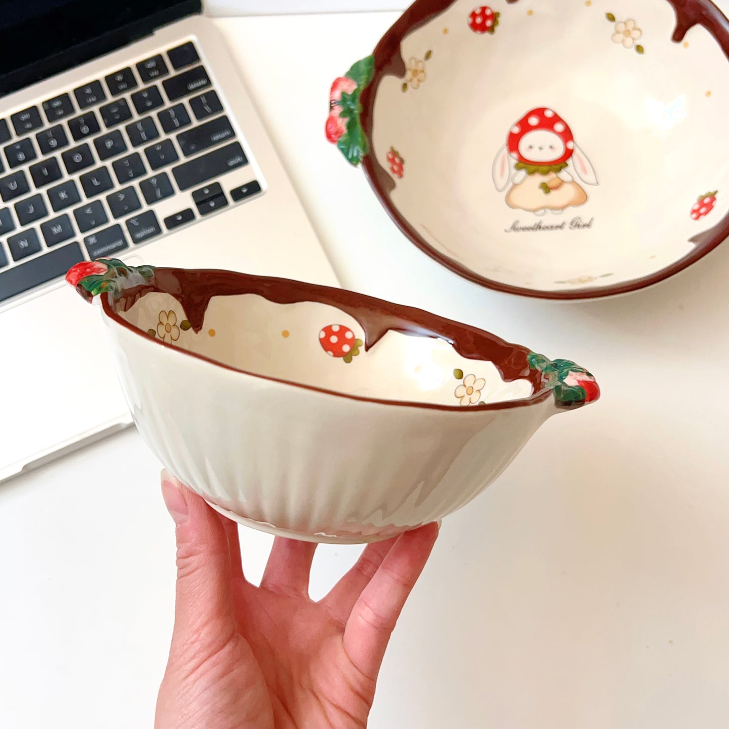 Chocolate Strawberry Bunny Ceramic Bowls - 550ML & 900ML