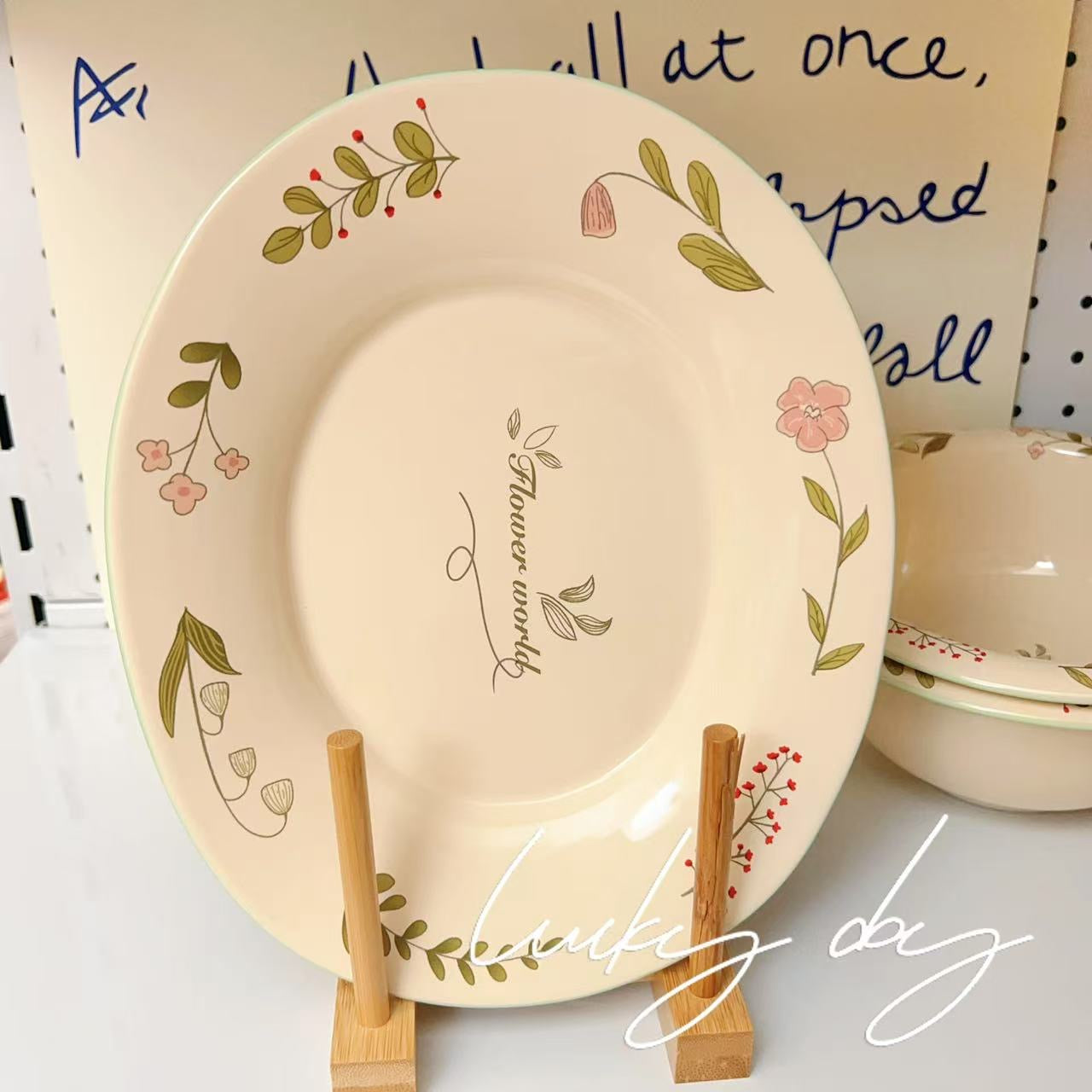 Spring Floral Ceramic Oval Plate, 9-Inch