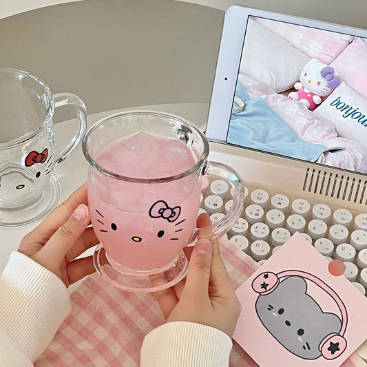 Cute Kitty Glass Mug with Handle - 450ML