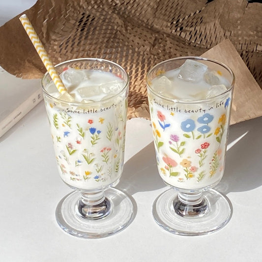 Spring Floral Footed Glass Cup – 250ML Capacity