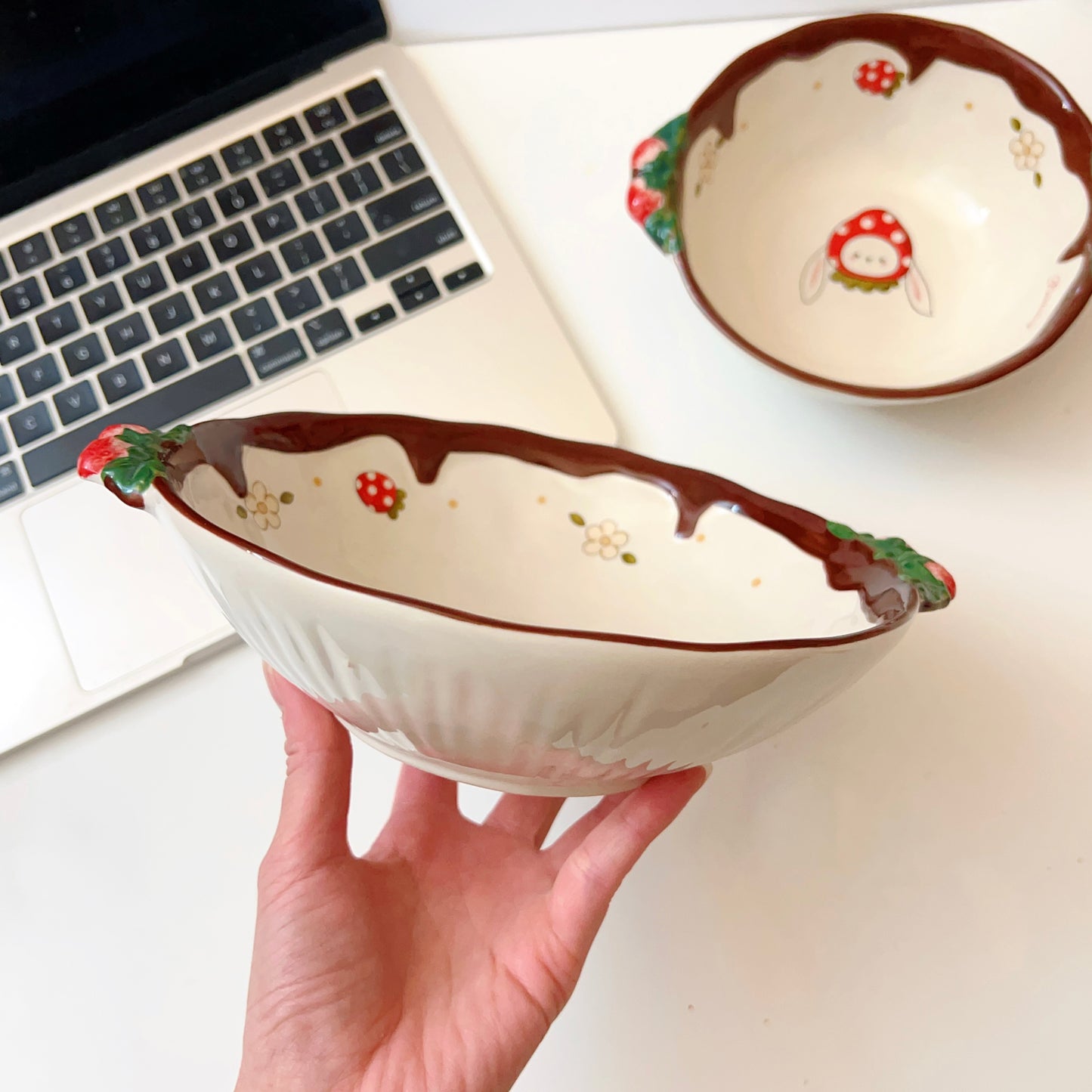Chocolate Strawberry Bunny Ceramic Bowls - 550ML & 900ML