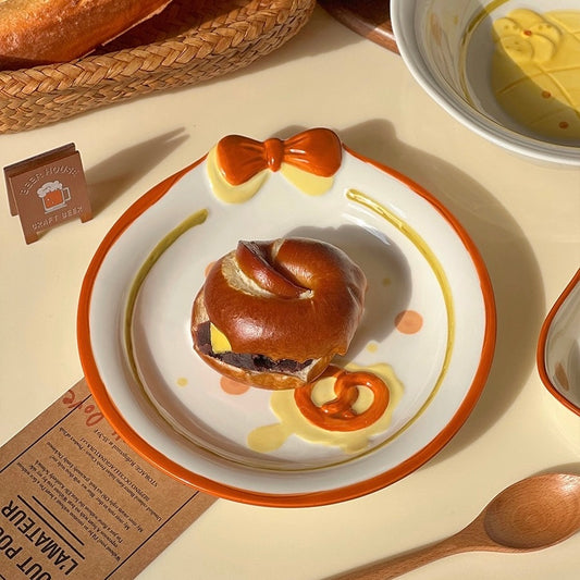 Embossed Cookie Ceramic Plate – 8.5-Inch | Colorful, Deep Serving Plate for Pasta & Salads