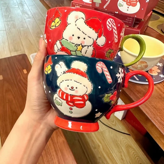 Hand-Painted Christmas Snowman Ceramic Mug - 500ML | Christmas Gift