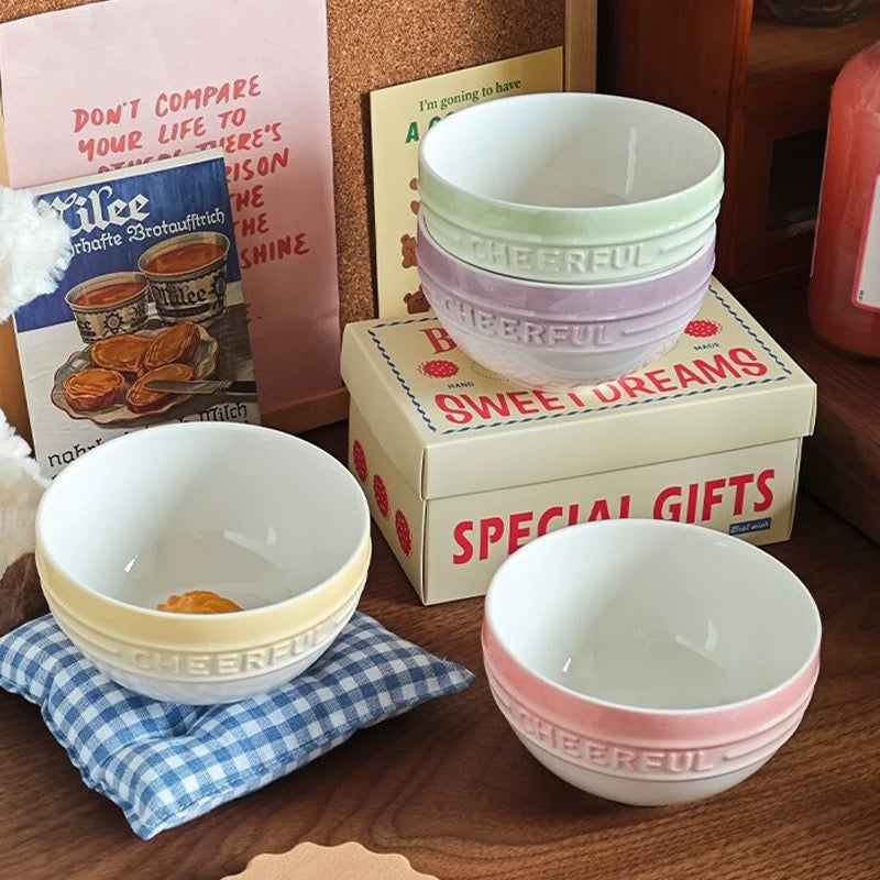 Macaron Gradient Cereal Bowl Set - Set of 4 | 4.5-Inch Pastel Ceramic Bowls