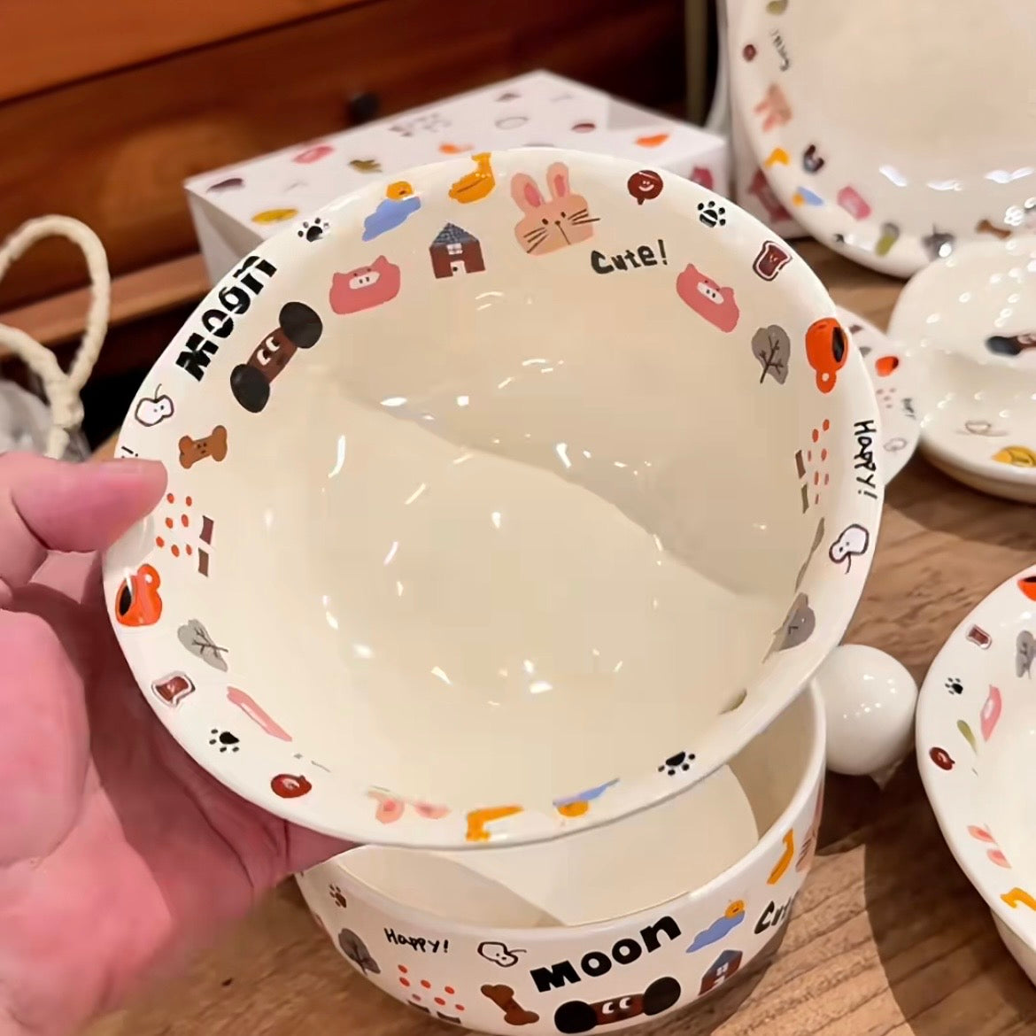 Moon Dog Series Ceramic Yogurt Bowl - 500ML