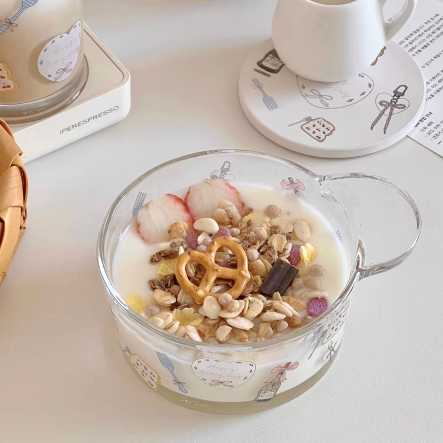 Spring Romance Glass Dessert Bowl | Perfect for Yogurt & Salad