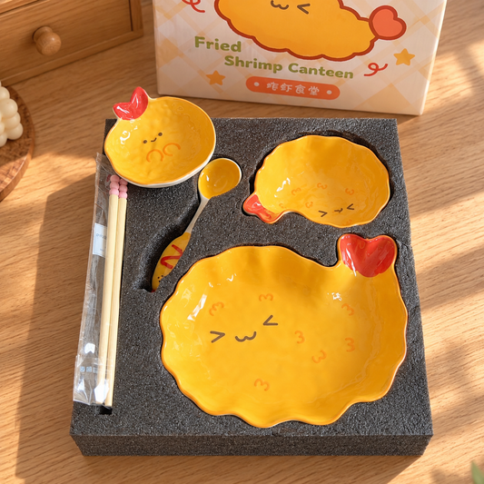 Hand-Painted Fried Shrimp Ceramic Tableware Gift Set – Set of 5