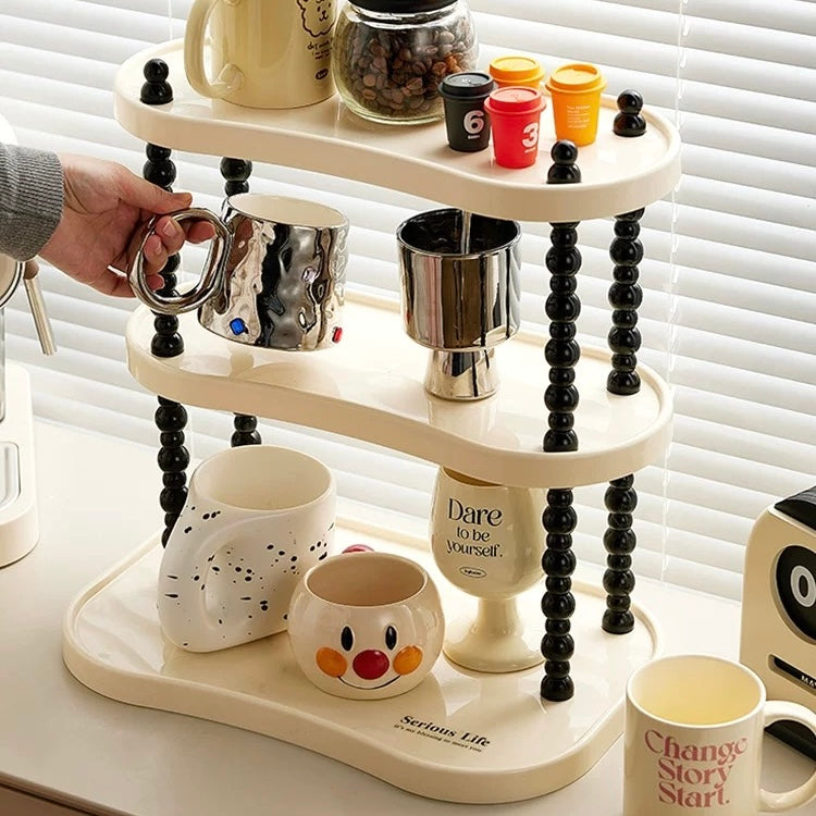 Creamy Style Desktop Storage Rack - Multi-Layer | Ideal for Organizing Cups and Cosmetics