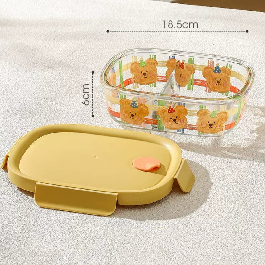 Cute Bear Glass Food Container - 800ML Bento Box